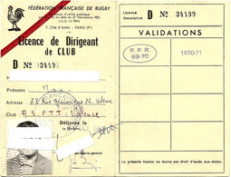 RUGBY....SPORT....BALLON....FFR ..LICENCE DE DIRIGEANT DE CLUB ...1960...DROME...VALENCE - Rugby
