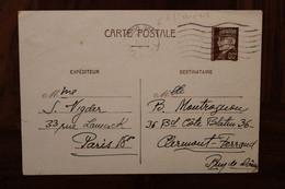 France 1942 Clermont Ferrand Petain 80c Entier Carte Postale Cover Ww2 Voyagée Flamme Oblit. Envers Type - Standaardpostkaarten En TSC (Voor 1995)