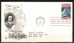 76m * VEREINIGTE STAATEN FDC * 1 FEINSTER ERSTTAGSBRIEF * 175 JAHRE BILL OF RIGHTS * 1966 ECHT GELAUFEN **!! - Other & Unclassified