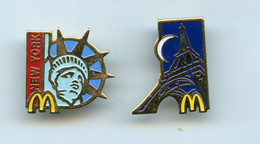 PINS - PIN'S -LOT 2 PIN'S SIGNÉS ARTHUS BERTRAND -MAC DONALD'S  -  PARIS TOUR EIFFEL Et NEW-YORK  STATUE DE LA LIBERTE - McDonald's