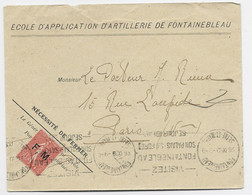 FM SEMEUSE 50C LIGNEE LETTRE ENTETE ECOLE D'APPLICATION ARTILLERIE DE FONTAINEBLEAU 1938 - Military Postmarks From 1900 (out Of Wars Periods)