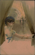 MONESTIER SIGNED 1910s POSTCARD - WOMAN WITH MASK - N.810/3  (2690/2) - Monestier, C.