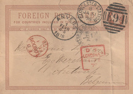 Great Britain Queen Victoria - 1878 - Postal Stationery Postcard Gloucester Station E94 Anvers Antwerp Belgium - Briefe U. Dokumente