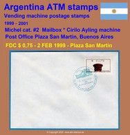 1999 Argentinien Argentina ATM 2 / Red Mailbox / $0,75 On FDC 2 FEB 1999 / FRAMA Automatenmarken Etiquetas Klüssendorf - Frankeervignetten (Frama)