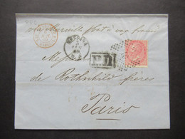 Italien 1864 Nr.20 Messina - Paris Rahmenstempel PD Roter K2 Italie AMB Marseille Faltbrief Mit Inhalt Poste Restante - Poststempel