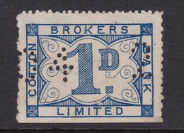 Liverpool Cotton Association . Cotton Brokers   1d Blue GU Perfin Barefoot 13 - Fiscaux