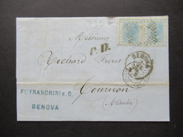 Italien 1870 Nr.26 (2) Von Genova - Tournon Stempel PD Und Schwarzer K2 Italie AMB Marseille Faltbrief Mit Inhalt - Poststempel