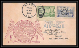 0795 Lettre USA Aviation Premier Vol Airmail Cover First Flight Aeroplane 1937 Am 31 Miami - Cartas