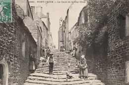 PONT CROIX / Le Haut De La Rue Cher Timbre 1908 Semeuse 5c - Pont-Croix