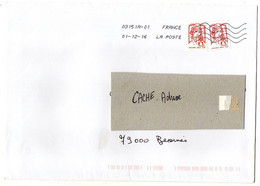 2016 --tp Adhésif Marianne Ciappa-Kavena 20g Prio + 20g Roulette  Sur Lettre  --C5 ........à Saisir - Lettres & Documents