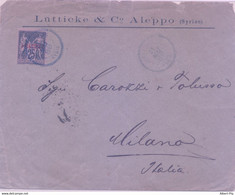 Syrie, Sage 25 Cts, Sur Lettre Oblitéré Timbre à Date Bleu D'Alexandrette, 1888 Pour Italie, TTb - Lettres & Documents