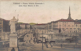 011288 "TORINO - PIAZZA VITTORIO EMANUELE I  - DALLA GRAN MADRE DI DIO" ANIMATA, TRAMWAY. CART SPED 1905 - Places & Squares