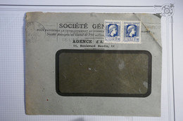 Q17 ALGERIE BELLE LETTRE SOCIETE GENERALE 1946 ALGER + PAIRE DE T.P +ARCH. DERDERIAN +SURCHARGE + AFF. INTERESSANT - Brieven En Documenten