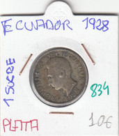 CR0834 MONEDA ECUADOR 1 SUCRE 1928 PLATA 10 - Ecuador