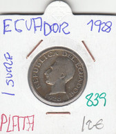 CR0839 MONEDA ECUADOR 1 SUCRE 1928 PLATA 12 - Equateur