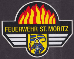 FIRE Department Feuerwehr / Fireman / Self  Adhesive Sticker - St. Moritz / Saint Florian FLAG - SUISSE Switzerland - Pompiers