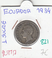 CR0821 MONEDA ECUADOR 1 SUCRE 1934 PLATA 7 - Equateur