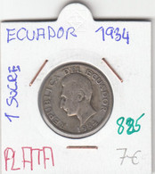 CR0825 MONEDA ECUADOR 1 SUCRE 1934 PLATA 7 - Equateur
