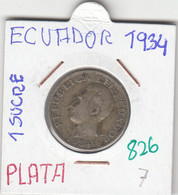 CR0826 MONEDA ECUADOR 1 SUCRE 1926 PLATA 7 - Equateur