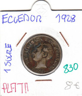 CR0830 MONEDA ECUADOR 1 SUCRE 1928 PLATA 8 - Equateur