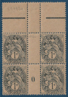 France Type Blanc Bloc De 4 Manchette (papier Crème) Millésime 0 De 1920 N°107g** Type IA 1c Ardoise Fraicheur Postale - 1900-29 Blanc