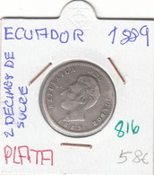 CR0816 MONEDA ECUADOR 2 DECIMAS DE SUCRE 1889 PLATA 58 - Ecuador