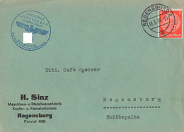 Brief, Regensburg, "H. Sinz, Maschinenfabrik.", Gel.1938, In Regensburg - Covers & Documents