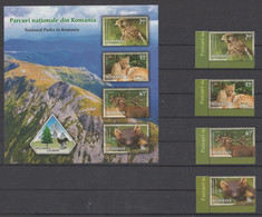 2022 Romania Fauna Bird Animal Common Kestrel Lynx Red Deer European Pine Marten Set + Block  MNH - Nuovi