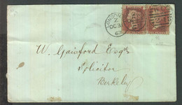 GB One Penny Red Stamps Plate # 90 On Cover WC/24 Duplex Cancellation Oct 31, 1867 With BERKELY Delivery Postmark - Lettres & Documents