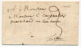 Précurseur Avec Contenu – 13.09.1743 GAND (17.5 X 3) Vers Lille - Port 3 Stuiver - 1714-1794 (Paesi Bassi Austriaci)