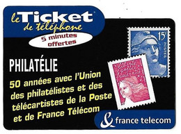 Télécarte FT Ticket De Téléphone échantillon 5 Mn  - PHILATELIE -Union Des Philatélistes Et Télécartistes Poste Timbres - FT Tickets
