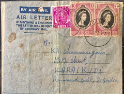 MALAYSIA 1953, PAHANG USED AIRMAIL LETTER TO INDIA 3 STAMPS,QUEEN CORONATION ,SULTAN,PAHANG ,KUANTAN CANCELLATION - Pahang
