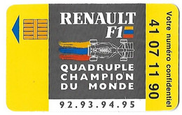 Télécarte - Grand Jeu Radiotéléphone - RENAULT - Quadruple Champion Monde F1 - 1996 - Voiture - - Publicité