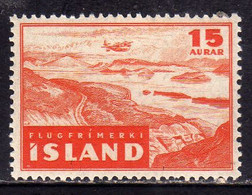 ISLANDA ICELAND ISLANDE 1947 AIR POST MAIL AIRMAIL THINGVELLIR OLD SITE OF PARLIAMENT 15a MLH - Aéreo