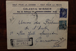 France 1944 Lézignan Corbières Carcassonne Pub Tout Pour La Chasse La Pêche Wisser Cover Petain Recommandé R Tampon - 1941-42 Pétain