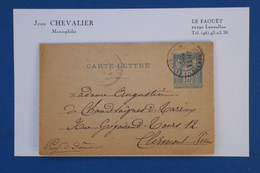 AT1 FRANCE  BELLE CARTE LETTRE DOUBLE ENTIER SAGE  1887 POUR  CLERMONT  + AFFRAN. INTERESSANT - Other & Unclassified