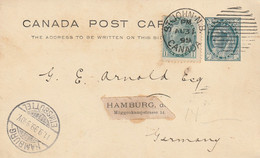 Canada Entier Postal Pour L'Allemagne 1899 - 1860-1899 Reign Of Victoria