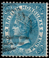 British Honduras 1878 Crown CC Perf 14 1d Blue A06 (Belize) Cancel - Honduras Británica (...-1970)