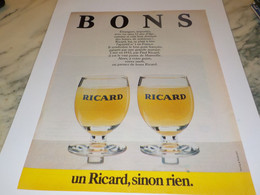 ANCIENNE  PUBLICITE BONS  UN RICARD SINON RIEN  1984 - Alcools