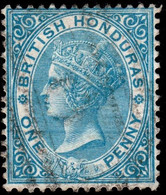 British Honduras 1884 Crown CA Perf 14 1d Blue A06 (Belize) Cancel - Honduras Britannico (...-1970)