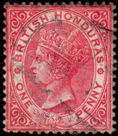 British Honduras 1884 Crown CA Perf 14 1d Rose A06 (Belize) Cancel - British Honduras (...-1970)