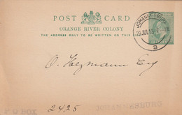 ORC OFS Orange River Colony - 1913 - PostCard Postal Stationery Used Johannesburg - Orange Free State (1868-1909)