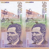 PAREJA CORRELATIVA DE COLOMBIA DE 50000 PESOS DEL AÑO 2005 SIN CIRCULAR (UNC)  (BANK NOTE) - Colombia