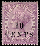 British Honduras 1888 Crown CA Perf 14 10c On 4d Mauve Mounted Mint - British Honduras (...-1970)