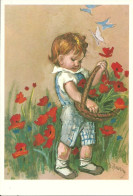 Illustrazione, "Bimbo (Bambino) Con Carriola Piena Di Fiori", A. Zandrino Illustratore - Zandrino