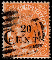 British Honduras 1888 Crown CA Perf 14 20c On 6d Yellow O (Belize) Cancel - British Honduras (...-1970)