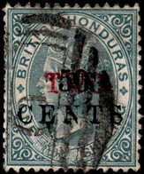 British Honduras 1888 Crown CA Perf 14 TWO On 50c On 1/= Grey O (Belize) Cancel - Honduras Británica (...-1970)