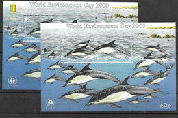 Jersey Mnh ** 2000 15 Euros (two Sheets, One With Overprint) Below Face Value, Dolphins Dauphins - Jersey