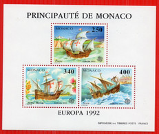 MONACO⭐ Blocs Feuillets Spéciaux Sur Papier Gommé N° 19 Europa 1992⭐LES CARAVELLES DE CHRISTOPHE COLOMB NEUF** SUP⭐ - Variétés