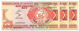 VANUATU  500 VATU 1993 ( Virani ) Lot De 3 Billets  AA  Sign 3  Petit N° NEUFS - Vanuatu